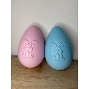 Vintage 1998 Grand Venture Blow Mold Easter Eggs 14 Inch Pink Blue Bunny Set 2